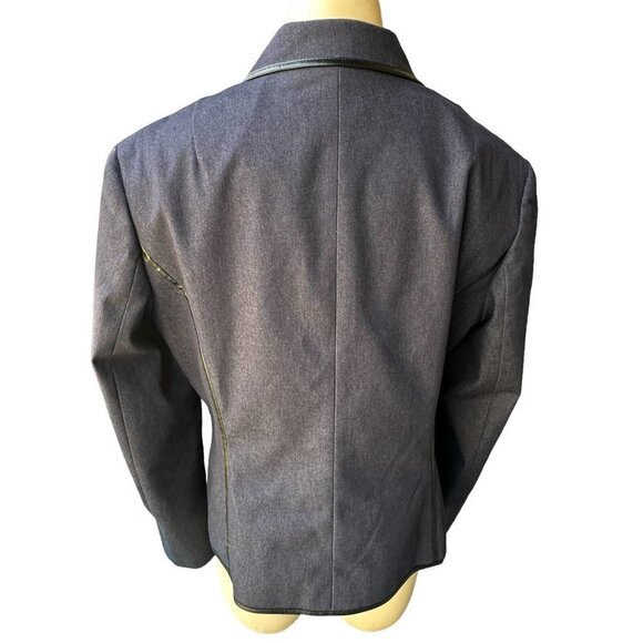 Evan Picone Jacket Denim Chambray Blue Blazer Faux Leather Trim Women's 12 VTG - Picture 3 of 11